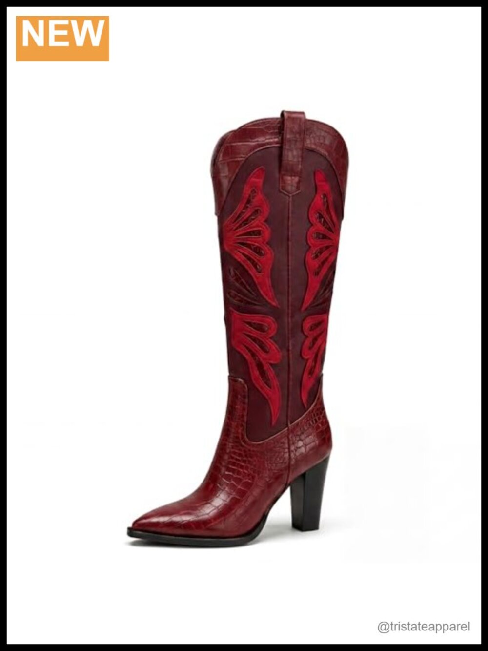 Knee High Cowboy Boots for Women, High Heel Butterfly Western Boots, Faux